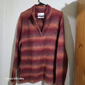 Women's Striped Sweater - Burgundy and Orange